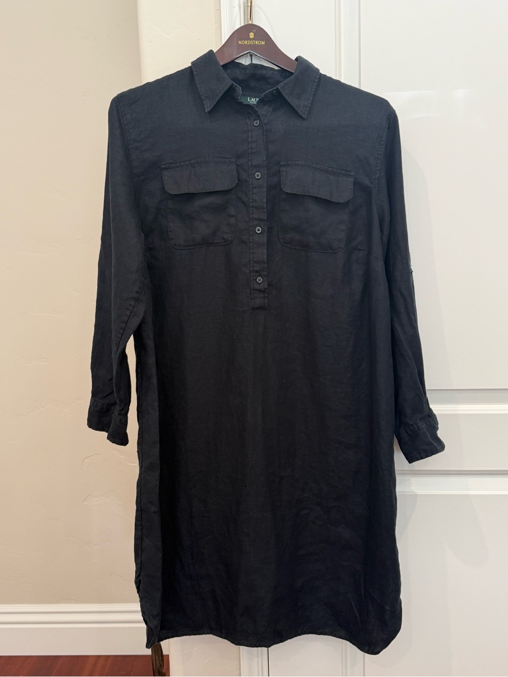 Lauren Ralph Lauren Black Linen Utility Shirt Dress - Casual 100% Midi Sz 18W